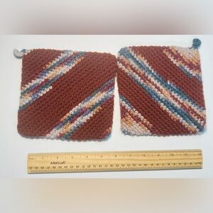 5 for $10: 2 Handmade Crochet Striped Pot Holders 5.5” Sturdy Squares!